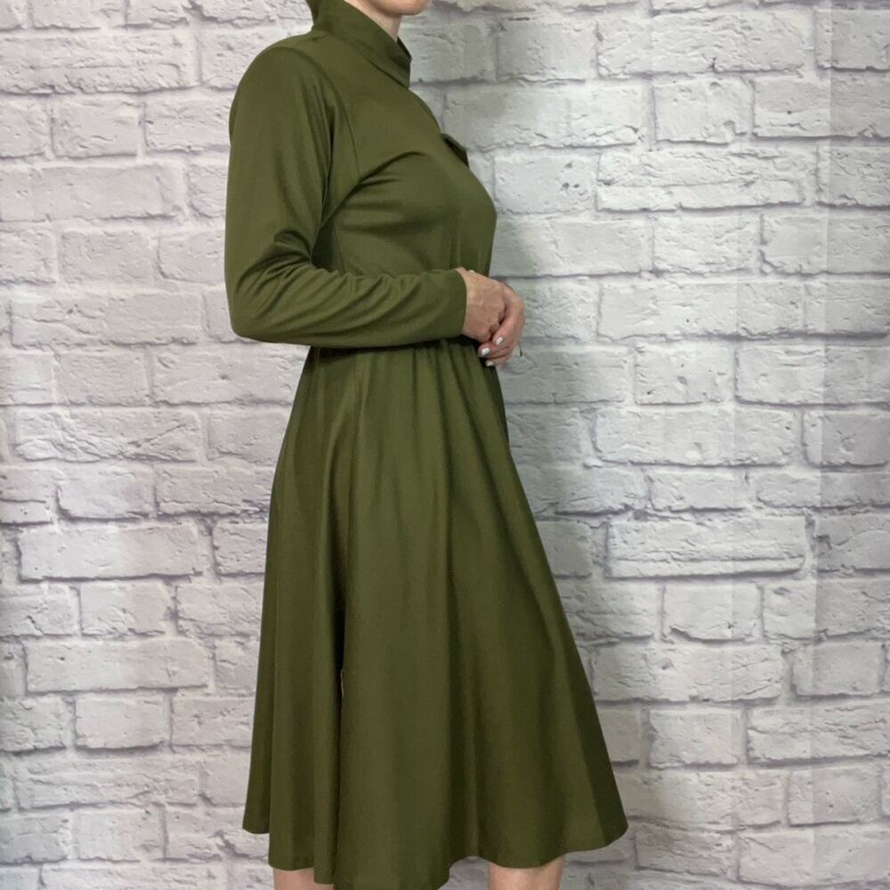 Vintage 80's Impromptu knit olive green midi dress - Picture 2 of 8